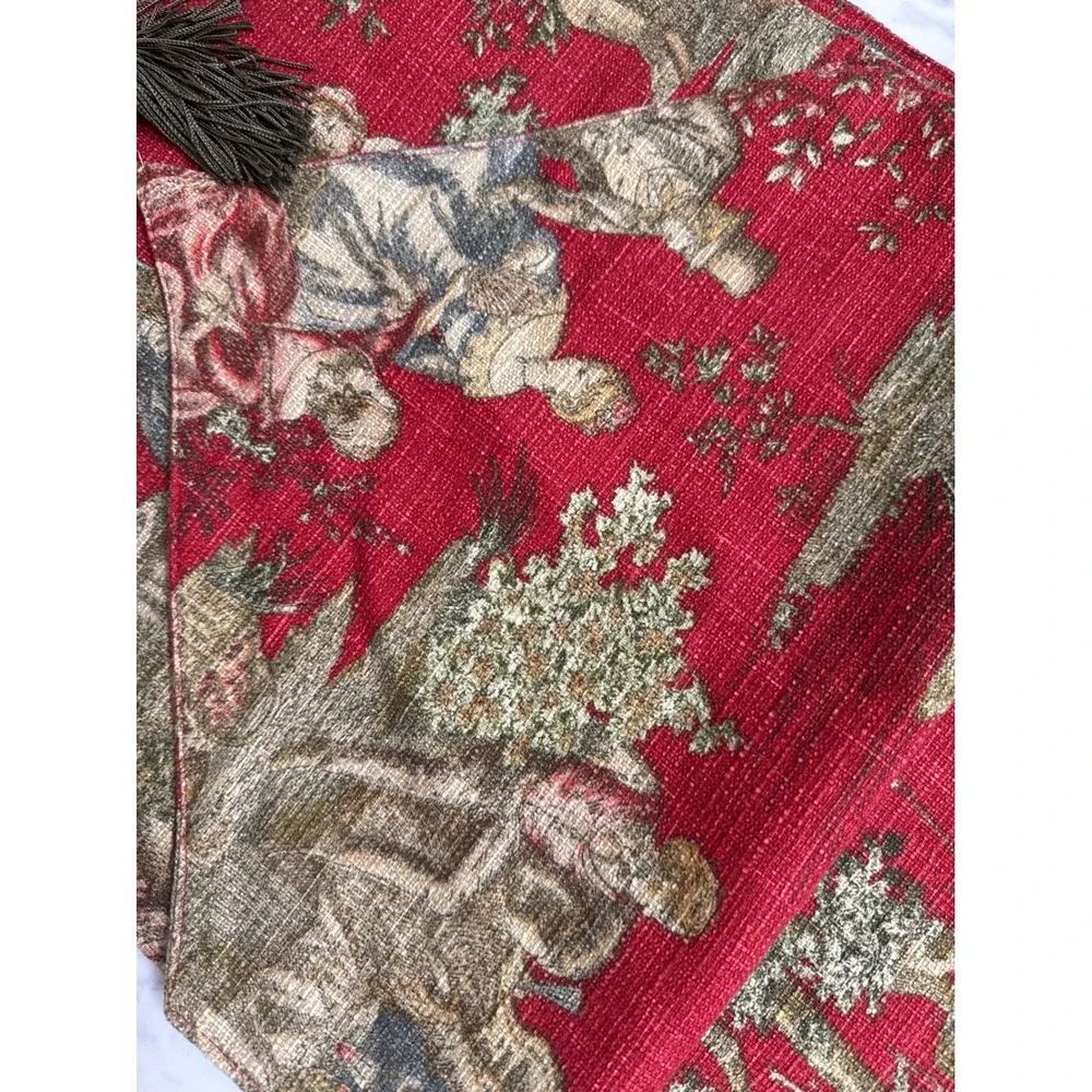 Waverly Savannah Scenic Toile Table Runner Red Tapestry Tassel 102 Inch Long